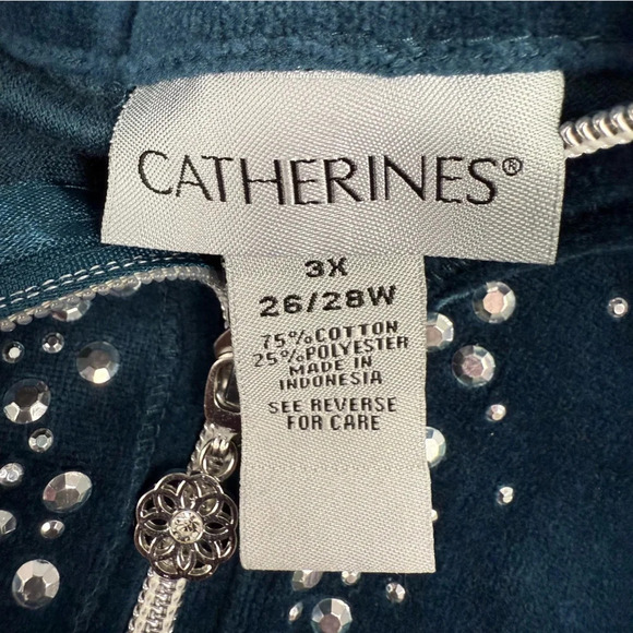 NEW Catherines Velour Cozy Full Zip Jacket Rhinestone Beaded Plus 3X Teal Green - Picture 6 of 6